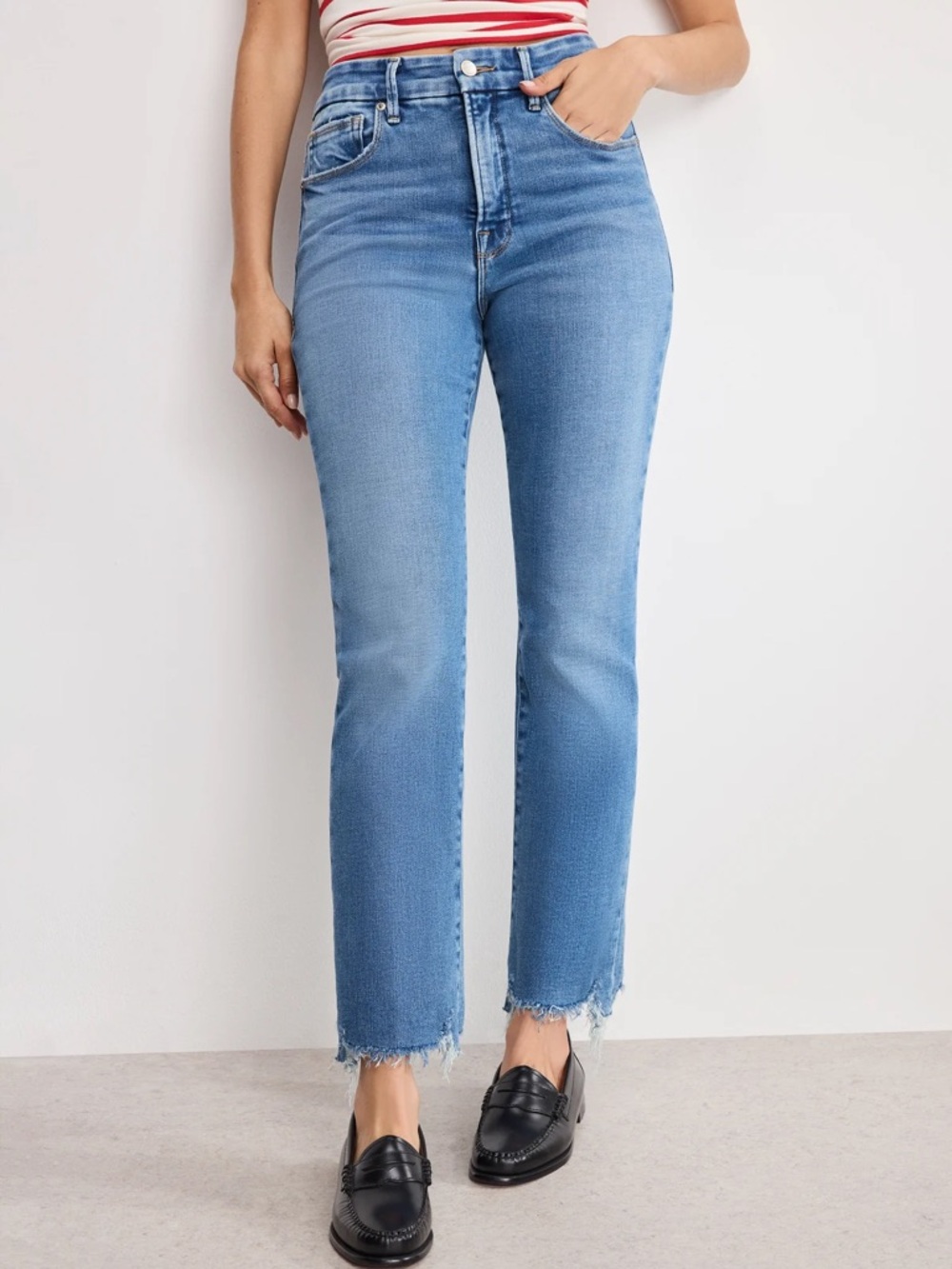Good American Light Blue High-Rise Cropped Straight Jeans